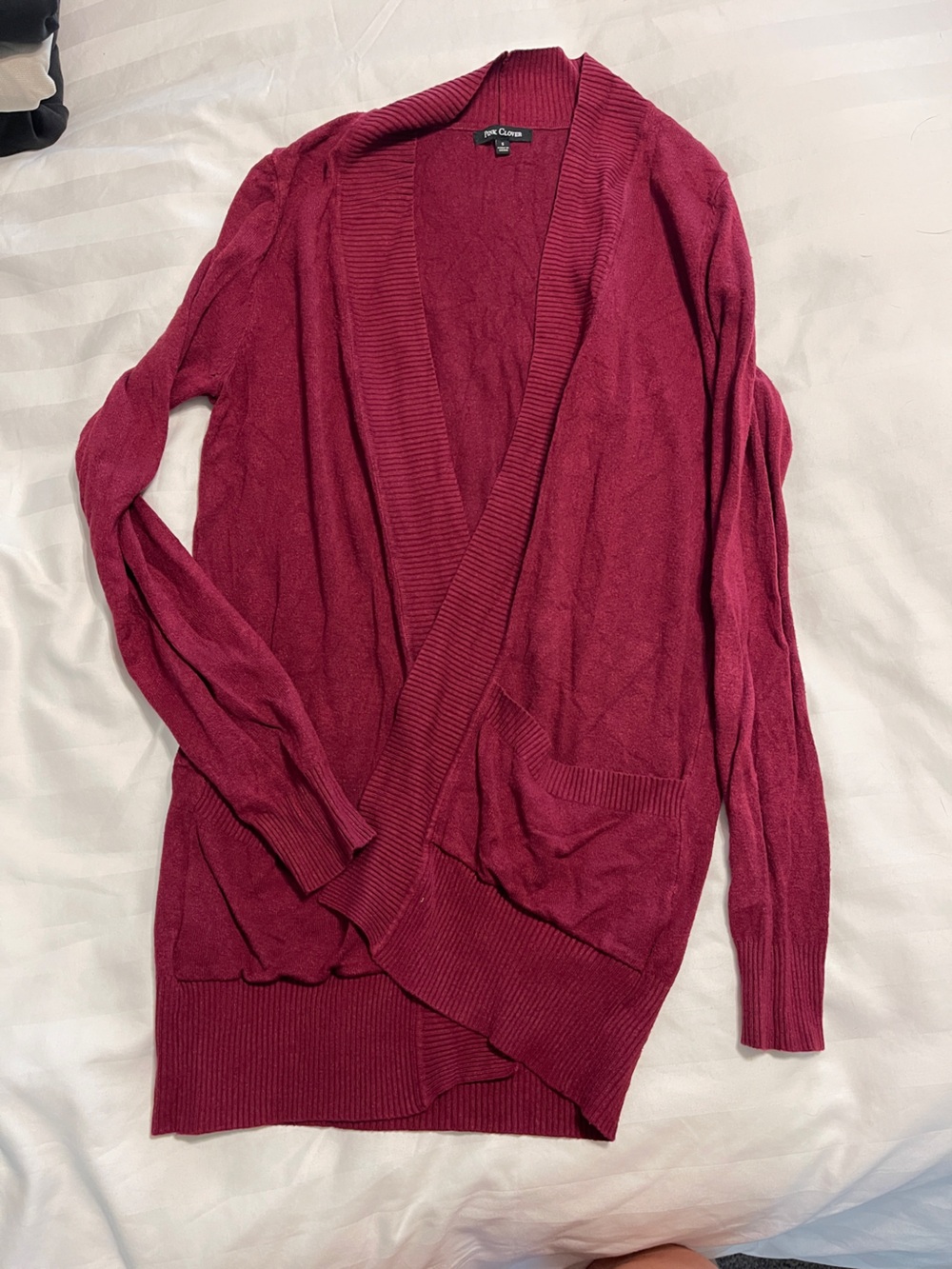 Pink Clover Open-Front Cardigan in Deep Berry